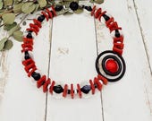 extravagante Statement Kette mit großen Kugeln, Kunststoffquadraten und edler Muranoglaslinse