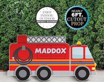69" Large Fire Truck Photo Booth Cutout, Fire Truck Yard Sign, Firetruck Birthday Prop, Truck theme party, Firefighter Backdrop Prop