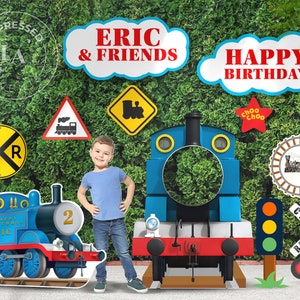 Blue Train Friends Birthday Party Cutouts, Personalized Birthday Signs,  Blue Trains Invitation Signs,  Blue Trains Backdrop