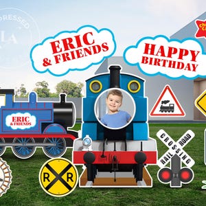 Blue Train Friends Birthday Party Cutouts, Personalized Birthday Signs