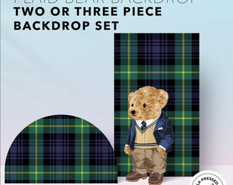 Plaid Bear Two & Three Piece Backdrop Set, Tartan Custom Party Decor, Custom Shapes, Board Sign Printing, Sign Printing Services, Cutouts,