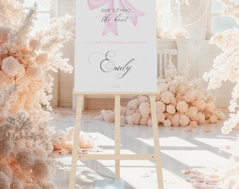 Pink Bow Welcome Sign, Bridal Shower Sign, Personalized Floral Bridal Shower Sign, Bridal Shower Welcome Sign, she's tying the knot
