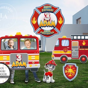 FireFighter Backdrop Prop, Firehouse theme party, Fire Truck Cutout, Fire Truck Wall Art, Fire Truck Yard Sign, Birthday Prop, Maltese Sign