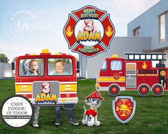 FireFighter Backdrop Prop, Firehouse theme party, Fire Truck Cutout, Fire Truck Wall Art, Fire Truck Yard Sign, Birthday Prop, Maltese Sign