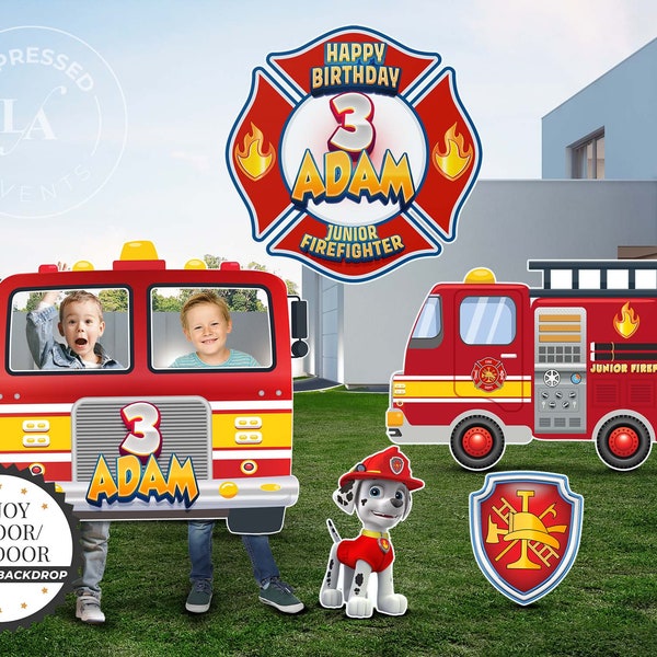 FireFighter Backdrop Prop, Firehouse theme party, Fire Truck Cutout, Fire Truck Wall Art, Fire Truck Yard Sign, Birthday Prop, Maltese Sign