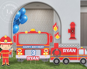 Fire Truck Photo Booth Cutout, Fire Truck Wall Art, Fire Truck Yard Sign, Birthday Prop, Truck theme party, Firefighter Backdrop Prop,