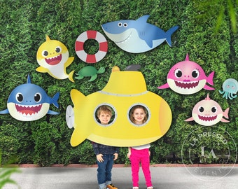 Shark Cutout Backdrop, Under the Sea Yellow Submarine Cutout, Girl Shark, Boy Shark Birthday,  Shark Birthday Backdrop, Cute Shark Cutout
