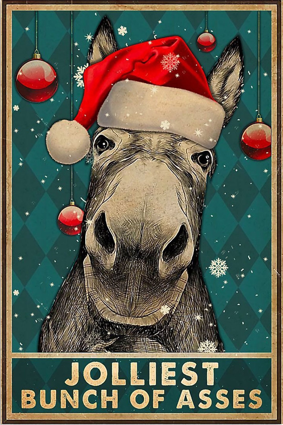 Donkey Jolliest Bunch of Asses Poster , Donkey Christmas, Wall Decor