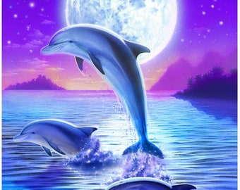 Dolphins at mid night poster, galaxy dolphin poster, dolphin Christmas poster