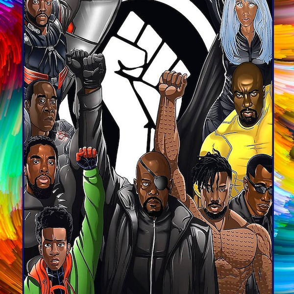 Black Superheroes Raised Fist Black Power Poster