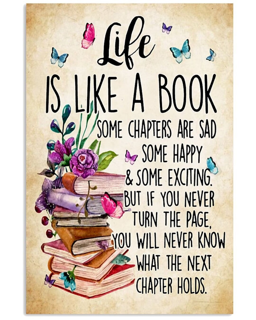 Life is Like a Book Poster Vintage Poster, Book Poster Etsy