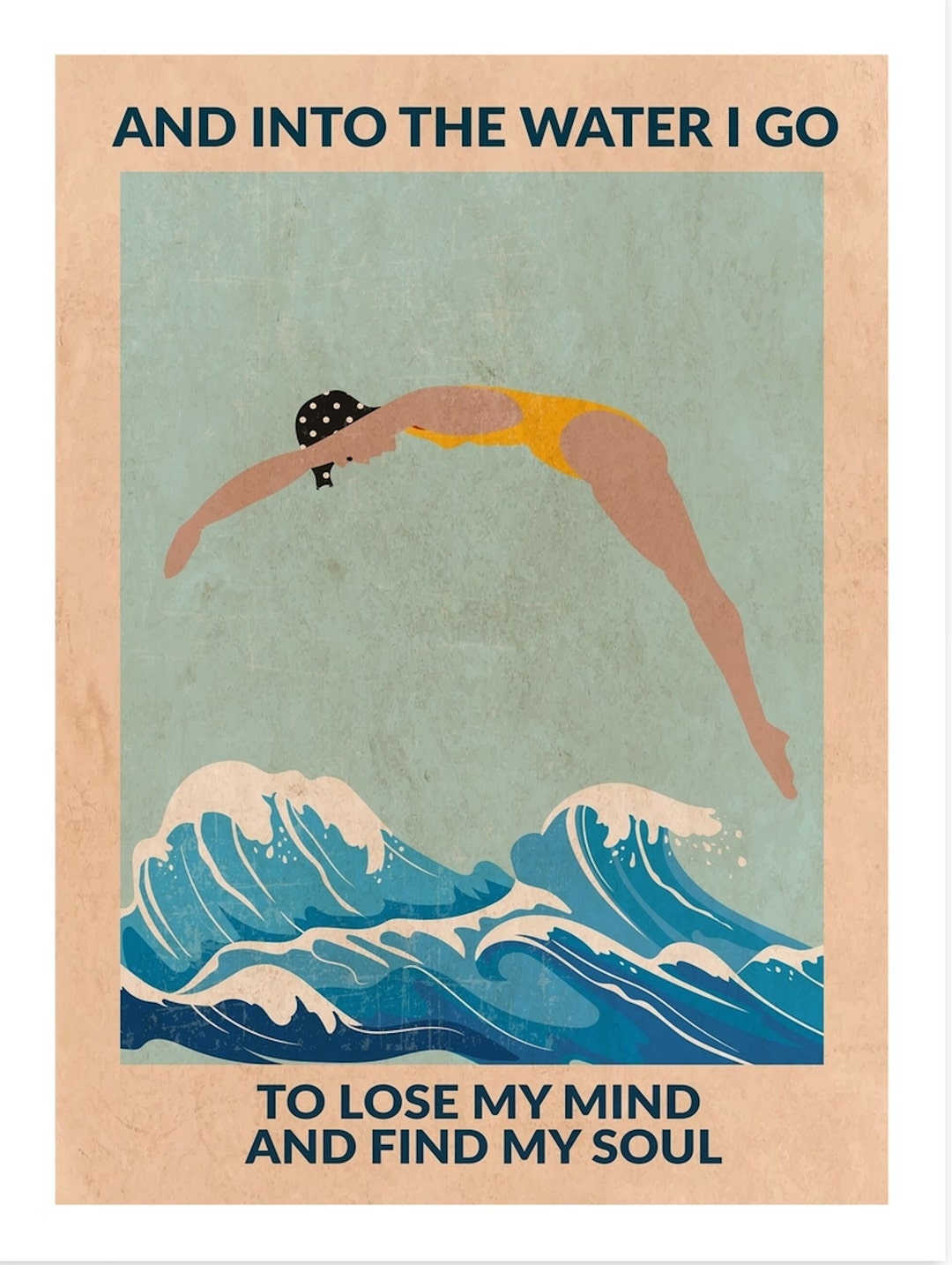 And into the water i go poster vintage poster swimming poster to