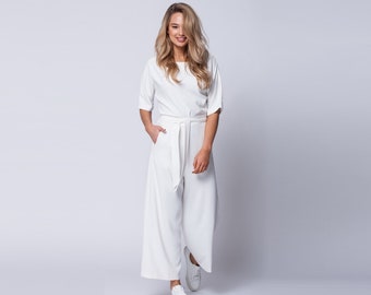 JUMPSUIT WHITE, white romper women, romper women, jumpsuit women, jumpsuit white, zip jumpsuit, womens clothing, half sleve jumpsuit