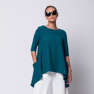 BLUE BLOUSE PARIS, blouse women, women clothes, blue blouse, occasion blouse, party blouse, cocktail blouse, evening blouse, blouse hem