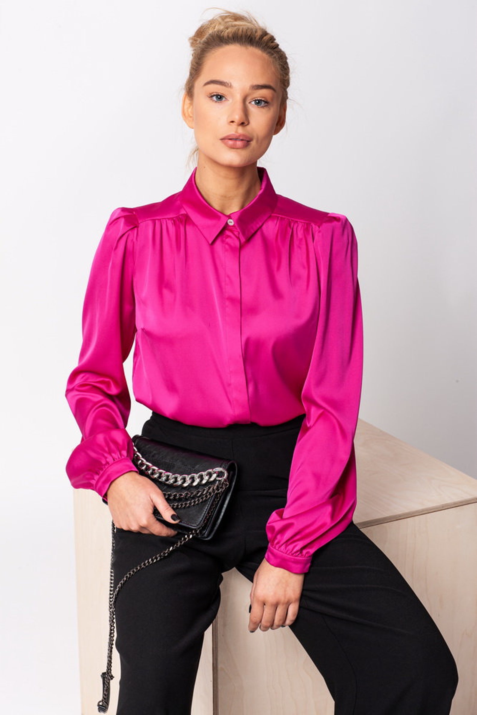 SILK COLLAR SHIRT Blouse Silk Women's Shirt Silk Pink - Etsy