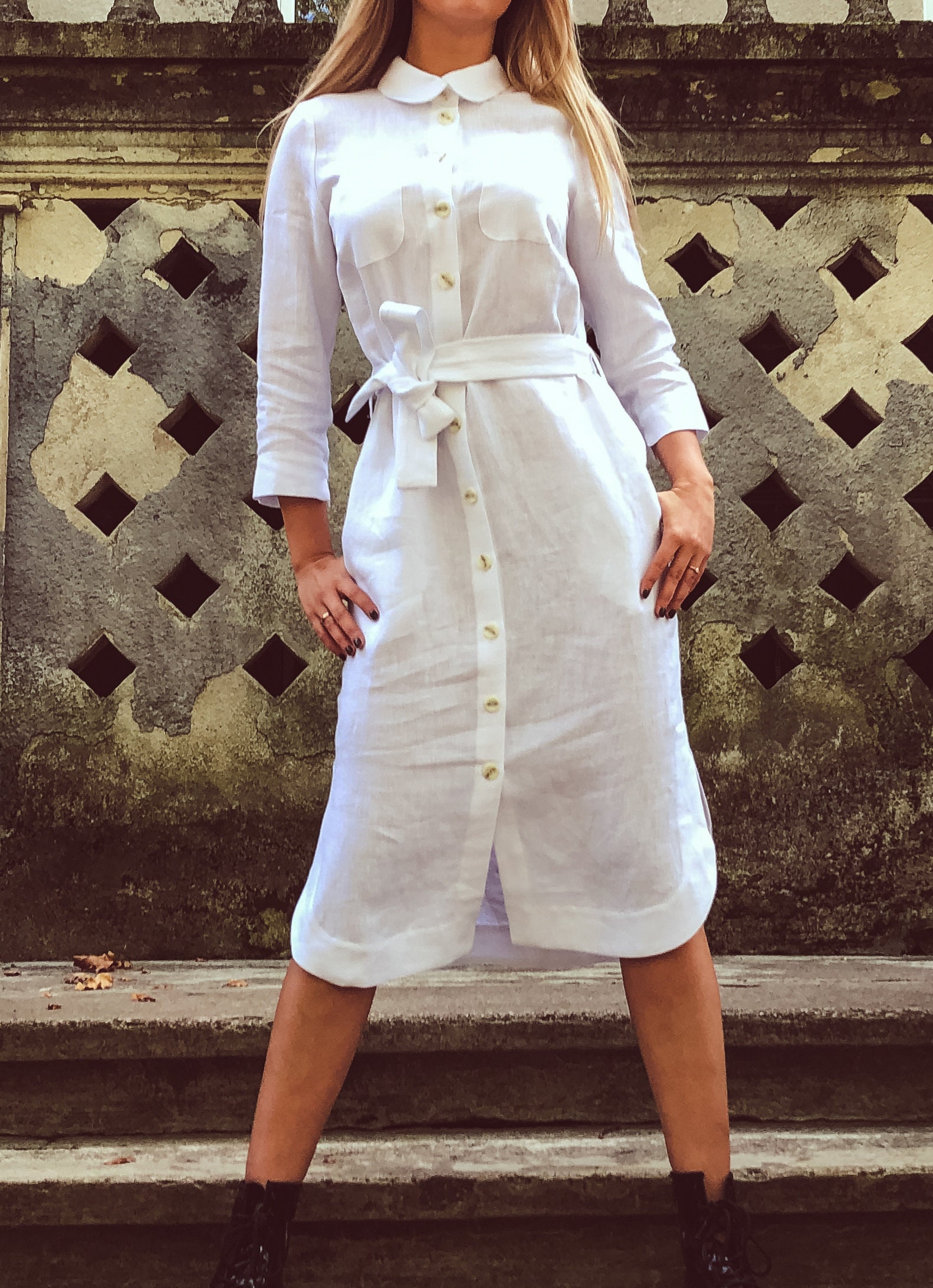 LITHUANIAN LINEN DRESS Emma Pure Linen 100 Front Buttons Etsy UK