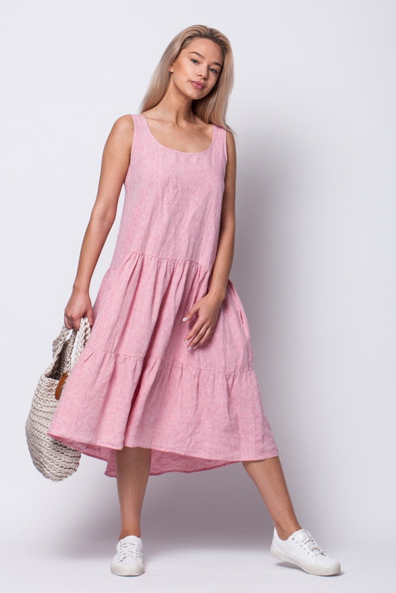 PINK LINEN DRESS Daisy with pockets summer linen Etsy