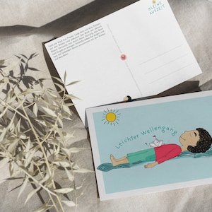 Postal com motivo de ioga / ondas de luz / pose morta / postal infantil