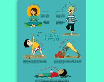 Affiche de yoga « Kleine Auszeit » pour enfants, env. DIN A2 et env. Din A3