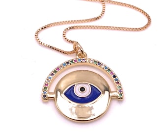 Turkish Eye Medal, Gold Evil Eye Necklace, Jewelry for Women, Evil Eye Fashion Jewelry, Ojo Turco Pendant, Mal de Ojo, Protection Jewelry