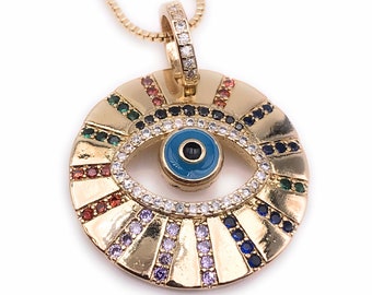 Gold Evil Eye Necklace, Evil Eye Charm, Jewelry for Women, Evil Eye Fashion Jewelry, Turkish Eye Pendant, Mal de Ojo, Protection Jewelry