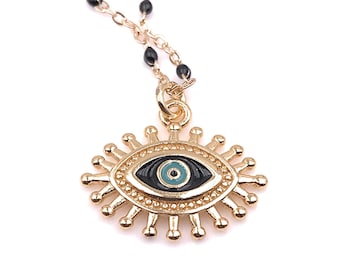 Enamel Evil Eye Necklace, 18k Gold Plated Ojo Turco Pendant