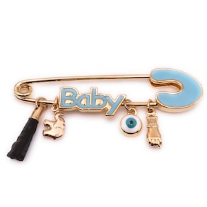 Blue Baby Brooch Pin Azabache Protection, Genuine Azabache Charm Pendant, Lucky Safety Pin Brooch,  Eye Protection, Newborn Gift Baby Shower