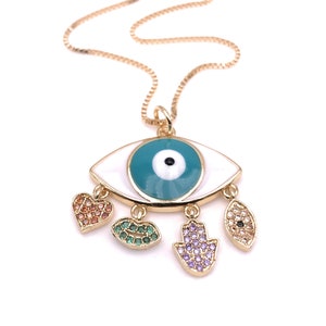 Protection Evil Eye Necklace, Enamel Evil Eye Pendant, Gold Evil Eye Pendant, Protection Jewelry, Evil Eye Jewelry, Evil Eye Charm, Gift