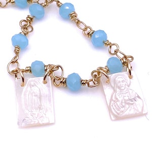 Religious Scapular Necklace, Mother of Pearl Scapular Charms, Religious Jewelry, Guadalupe Sacred Heart Jesus, Escapularios, Catholic Gift