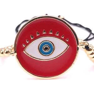 Evil Eye Red Enamel Bracelet, Fashion Jewelry, Evil Eye Adjustable Bracelet, Mal de Ojo, Protection Gift, Ojo Turco String Bracelet Kabbalah