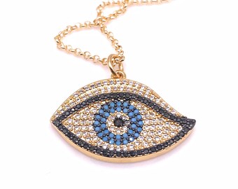 Gold Evil Eye Pendant Necklace, Evil Eye Fashion Necklace for Women, Collar Mal de Ojo, Evil Eye Jewelry, Turkish Eye Pendant Necklace, Gift