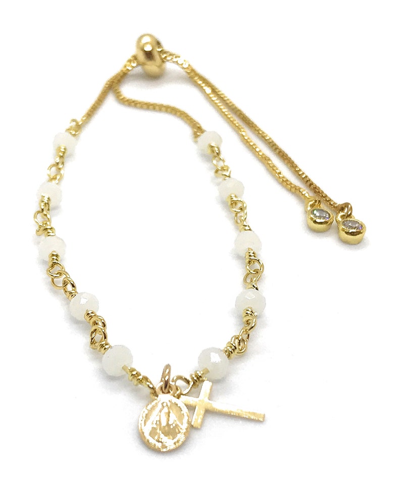 Catholic Rosary Bracelet White Crystal Beads Rosary | Etsy