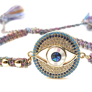 Evil Eye Gold Plated Bracelet, Evil Eye Adjustable Bracelet, Charm Evil Eye Bracelet, Protection Jewelry, Bracelet for Women, Mal de Ojo