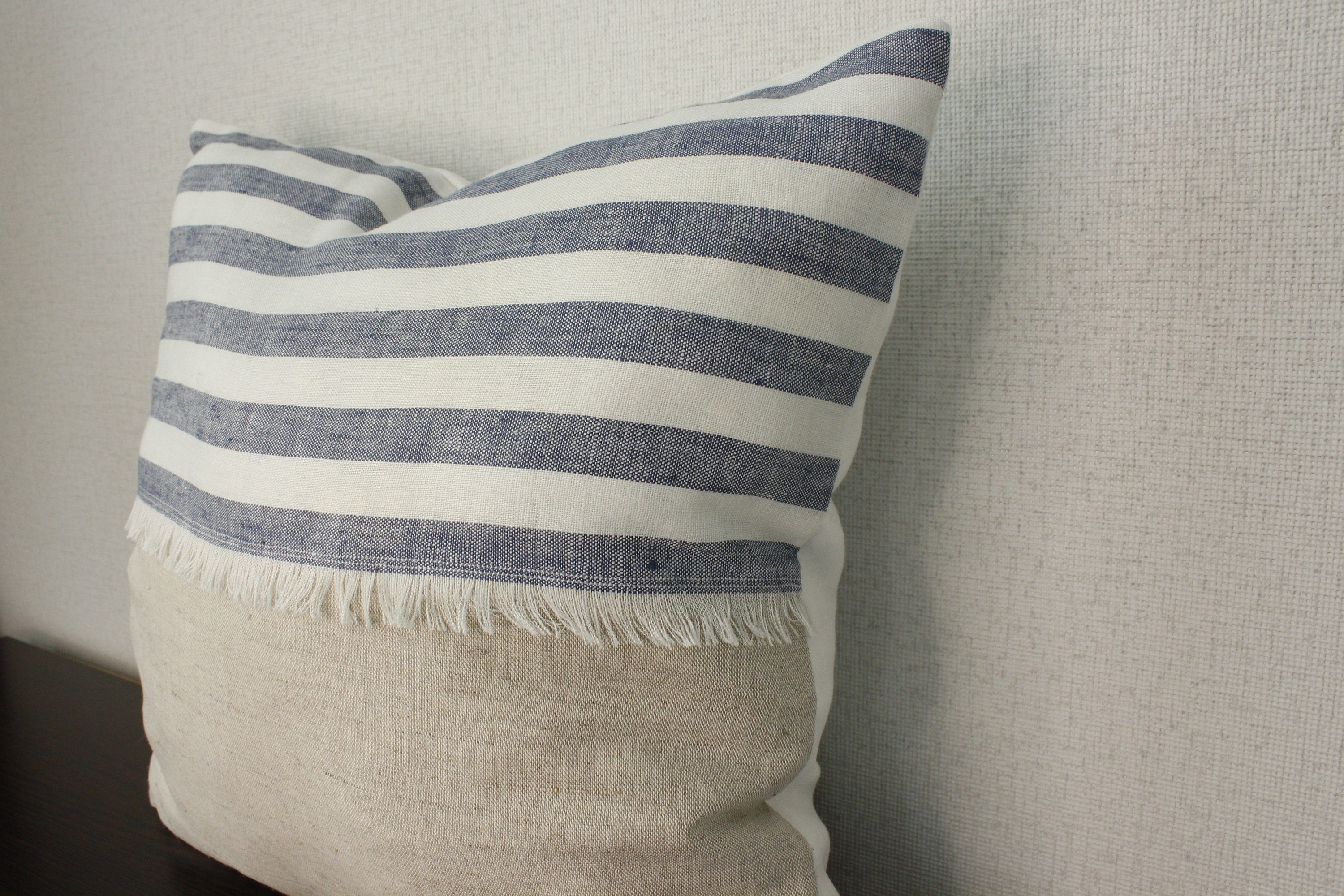 Striped and Beige Linen Pillow Cover 16x16 Striped Etsy