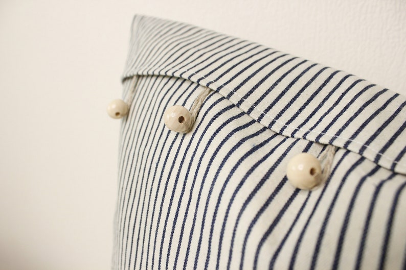 Pillow Sham With Buttons Striped Cushion Cover With Buttons 18x18 Linen Buttoned Pillow Cover Decorative Cushion Cover