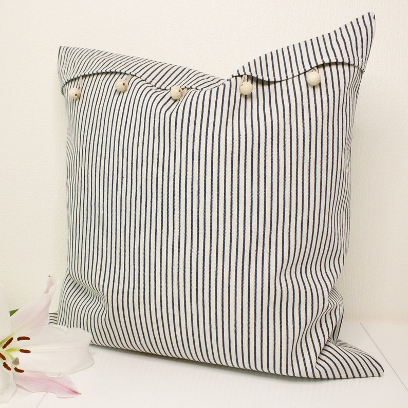 Pillow Sham With Buttons Striped Cushion Cover With Buttons 18x18 Linen Buttoned Pillow Cover Decorative Cushion Cover