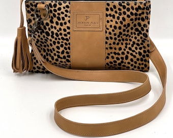 Cheetah Hair-on-Hide Leather Crossbody Bag: Leopard Print Clutch