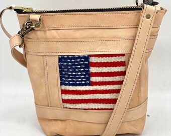 American Flag Leather Crossbody Bag: Adjustable Strap