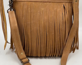 Fringe Leather Crossbody Tote: Buck Brown Handbag with Tassel