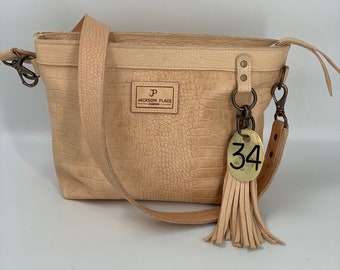 Embossed Leather Crossbody Bag: Jackson Place Cowhide Purse with Tassel