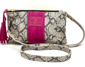 Medium Snake Embossed Leather with Pink Tan Leather Crossbody