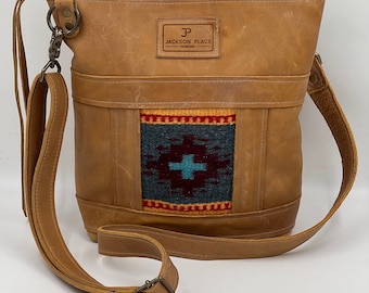 Leather Crossbody Bag: Taos Weaving, Southwest Style