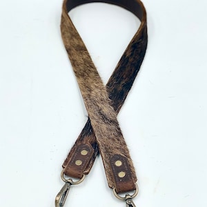 Brindle Hair-on-Hide Leather Bag Strap: Removable Crossbody, Antique Brass