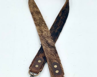 Brindle Hair-on-Hide Leather Bag Strap: Removable Crossbody, Antique Brass