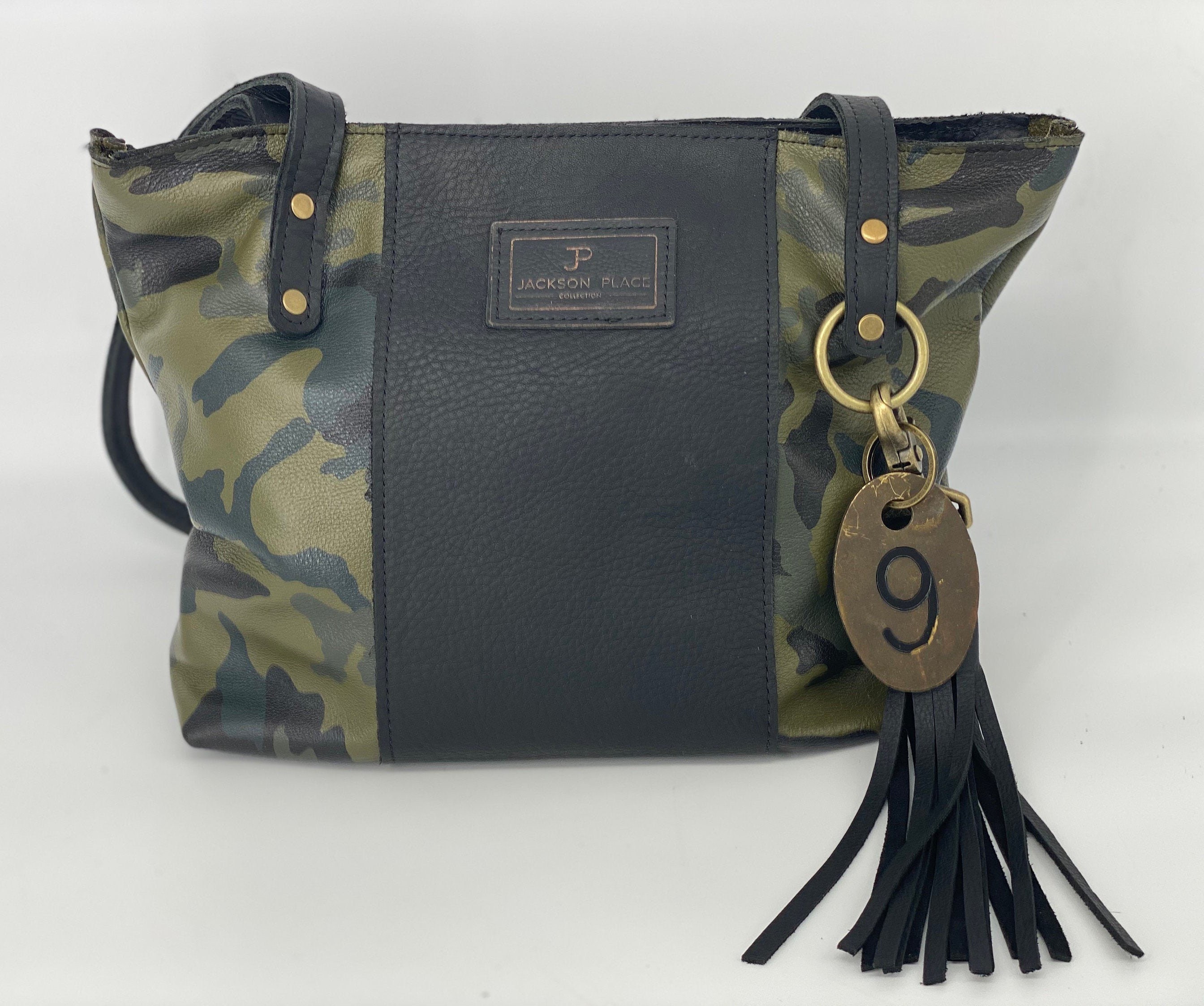 camo leather tote