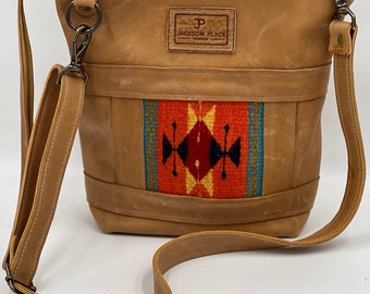 Southwest Weaving Leather Crossbody Bag: Orange Multicolored Purse
