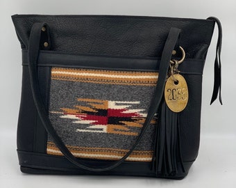 Hand Loomed Southwestern Weaving Leather Tote Bag - Taos Collection