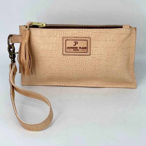 Jackson Place Collection Natural Embossed Croc Leather Clutch