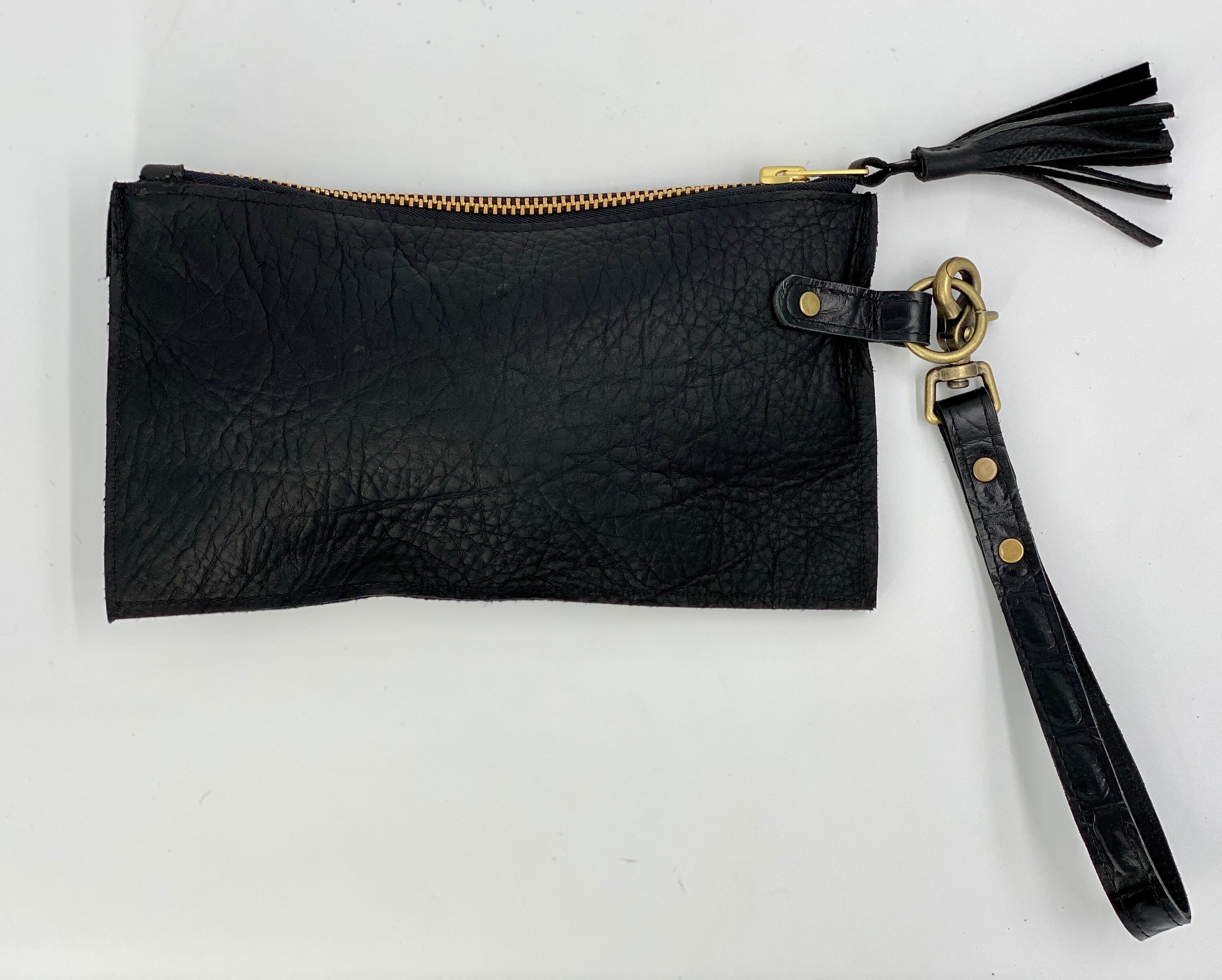 Black Croc Embossed Leather Wristlet Clutch With Removable  display picture 2
