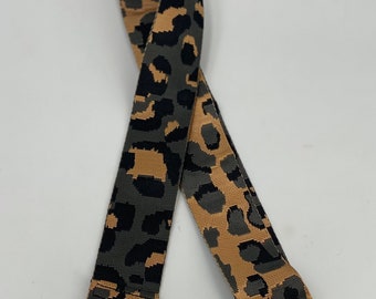Jackson Place Collection — Smoke Gray Tan Leopard Woven Animal Print Bag Strap — Crossbody Adjustable Length Spotted Cheetah Black Golden